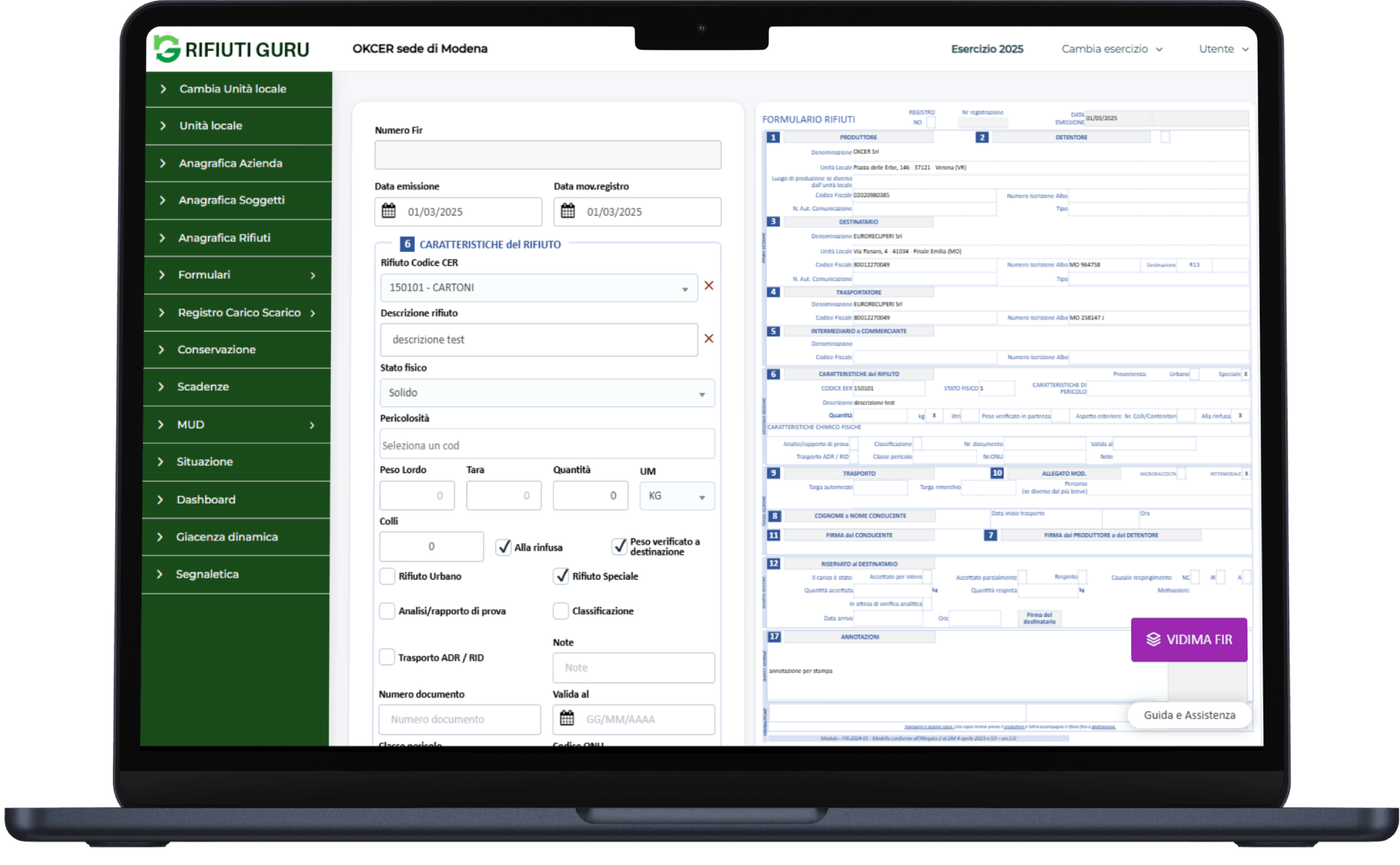 Software Rifiuti Guru - Funzionalità Formulario Rifiuti con nuovo modello RENTRI