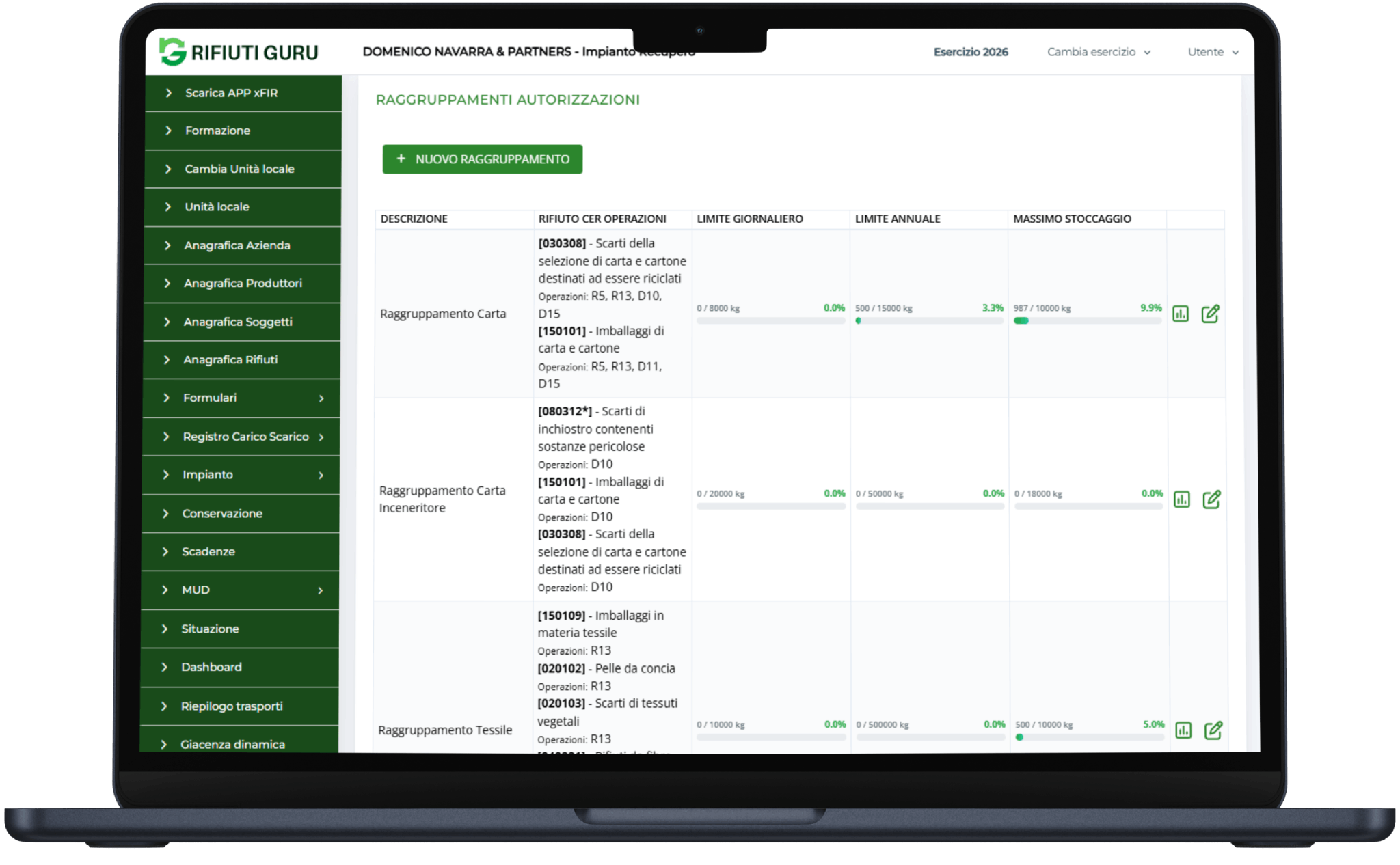 Software impianti rifiuti funzionalità limiti giacenze